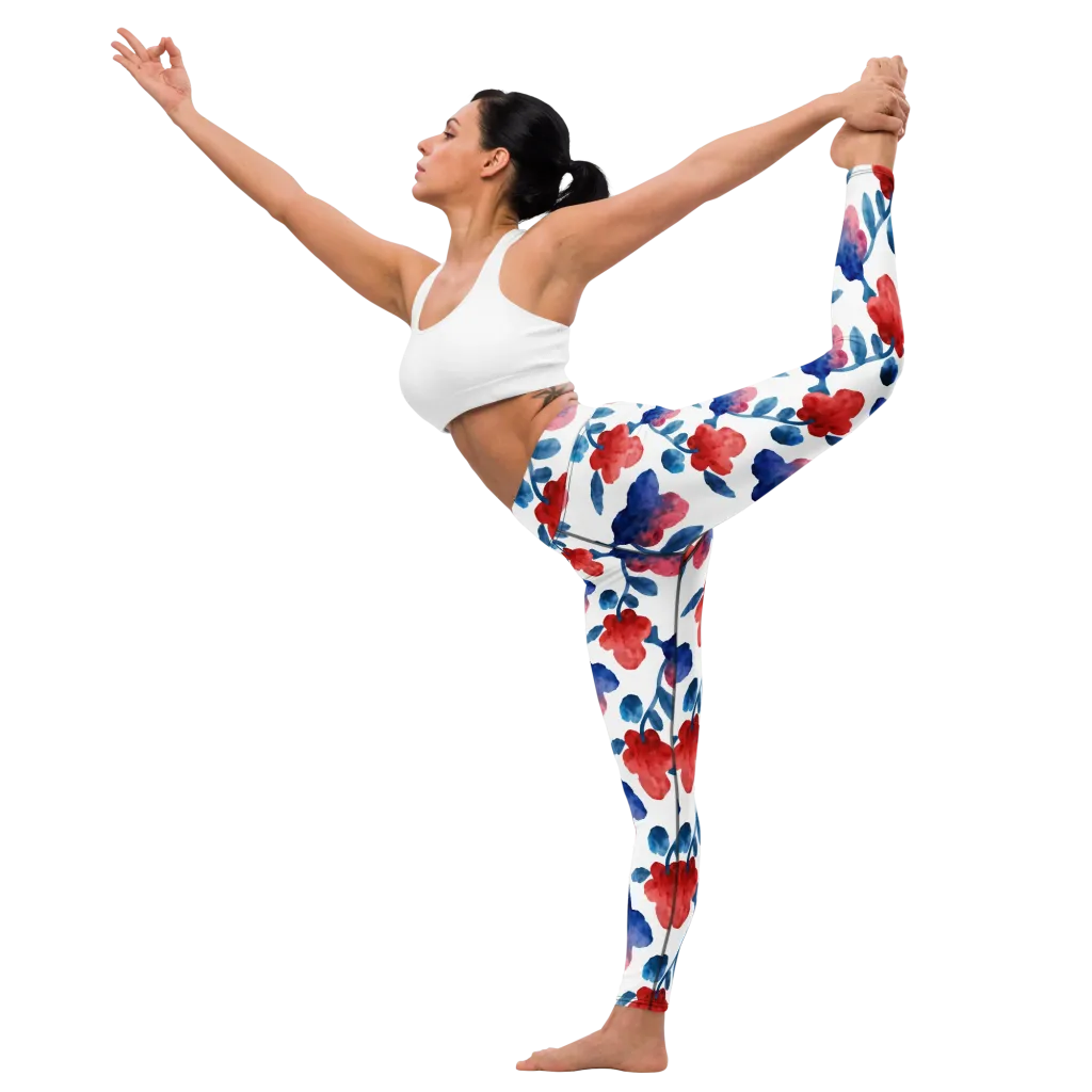 Blue Bloom Reverie on Yoga Leggings — Left