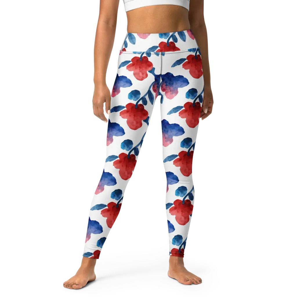 Blue Bloom Reverie on Yoga Leggings — Front