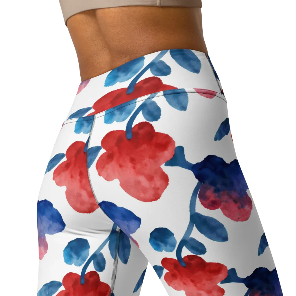 Blue Bloom Reverie on Yoga Leggings — Back