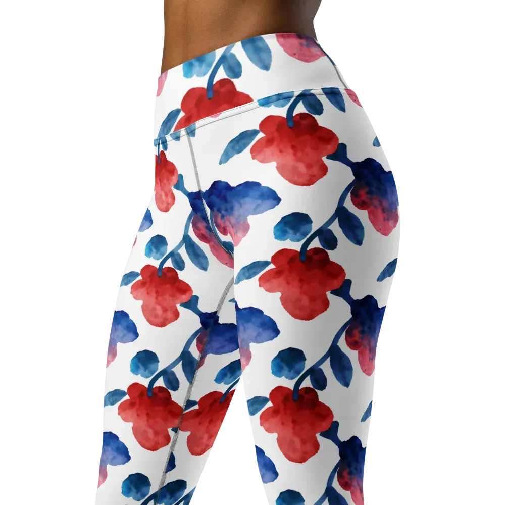 Blue Bloom Reverie on Yoga Leggings — Left Front