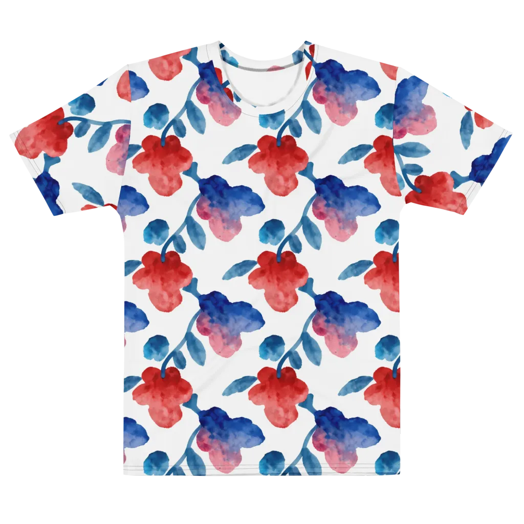 Blue Bloom Reverie on Men's Cotton Crew Neck T-Shirt — Front