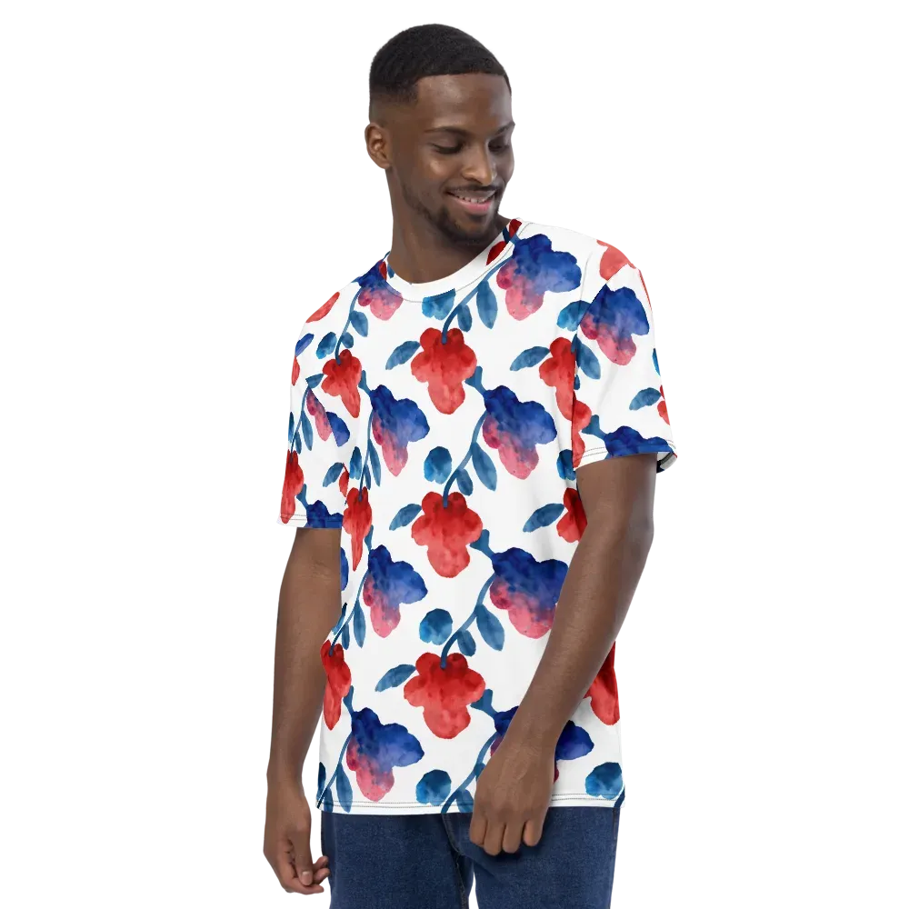 Blue Bloom Reverie on Men's Crew Neck T-Shirt — Left