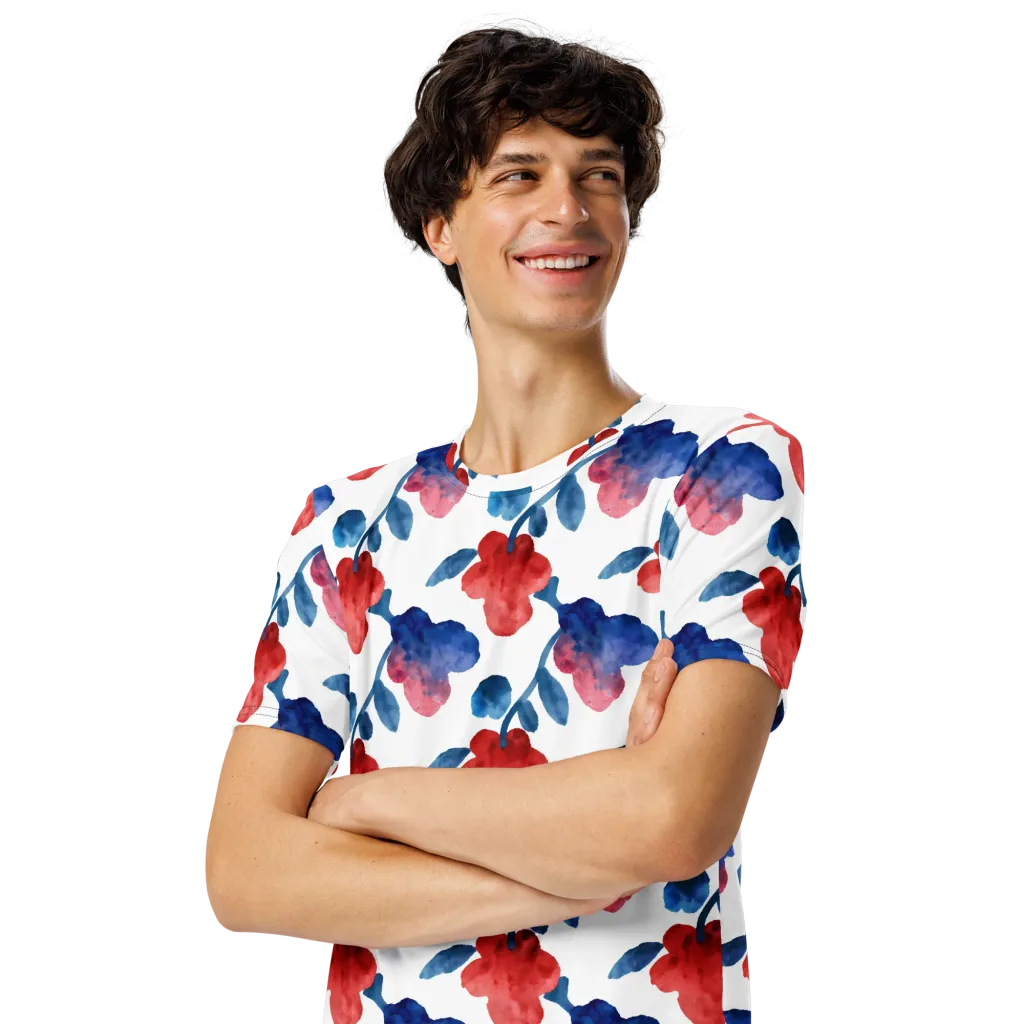 Blue Bloom Reverie on Men's Crew Neck T-Shirt — Left Front