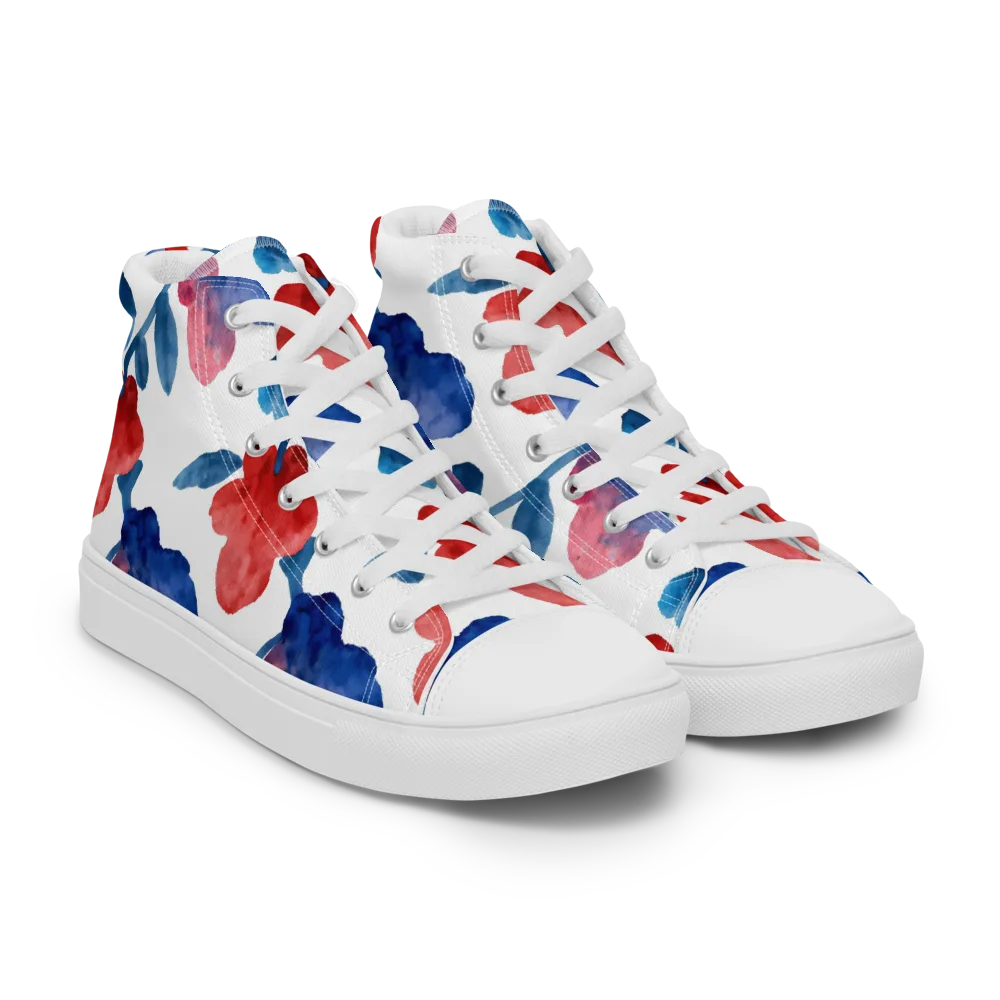 Blue Bloom Reverie on Men's High Top Canvas Shoes — Right Front