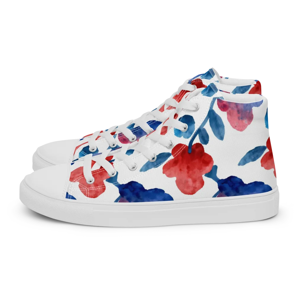 Blue Bloom Reverie on Men's High Top Canvas Shoes — Left