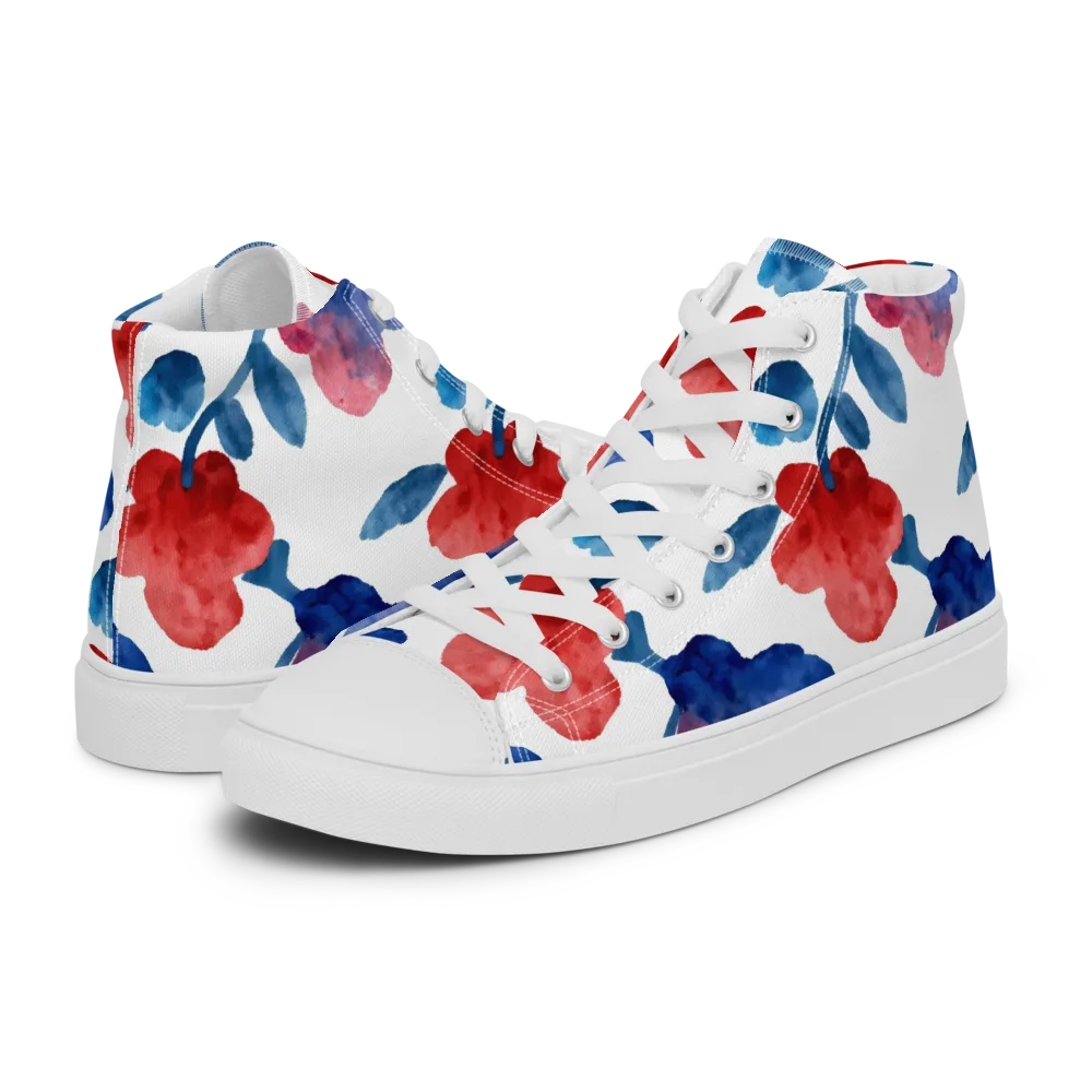 Blue Bloom Reverie on Men's High Top Canvas Shoes — Left