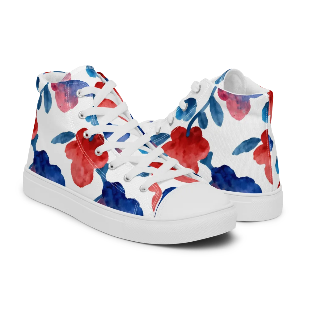 Blue Bloom Reverie on Men's High Top Canvas Shoes — Right