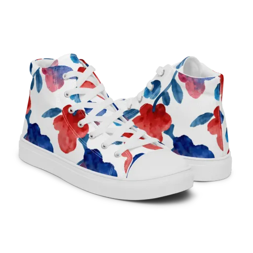 Blue Bloom Reverie on a Men's High Top Canvas Shoes