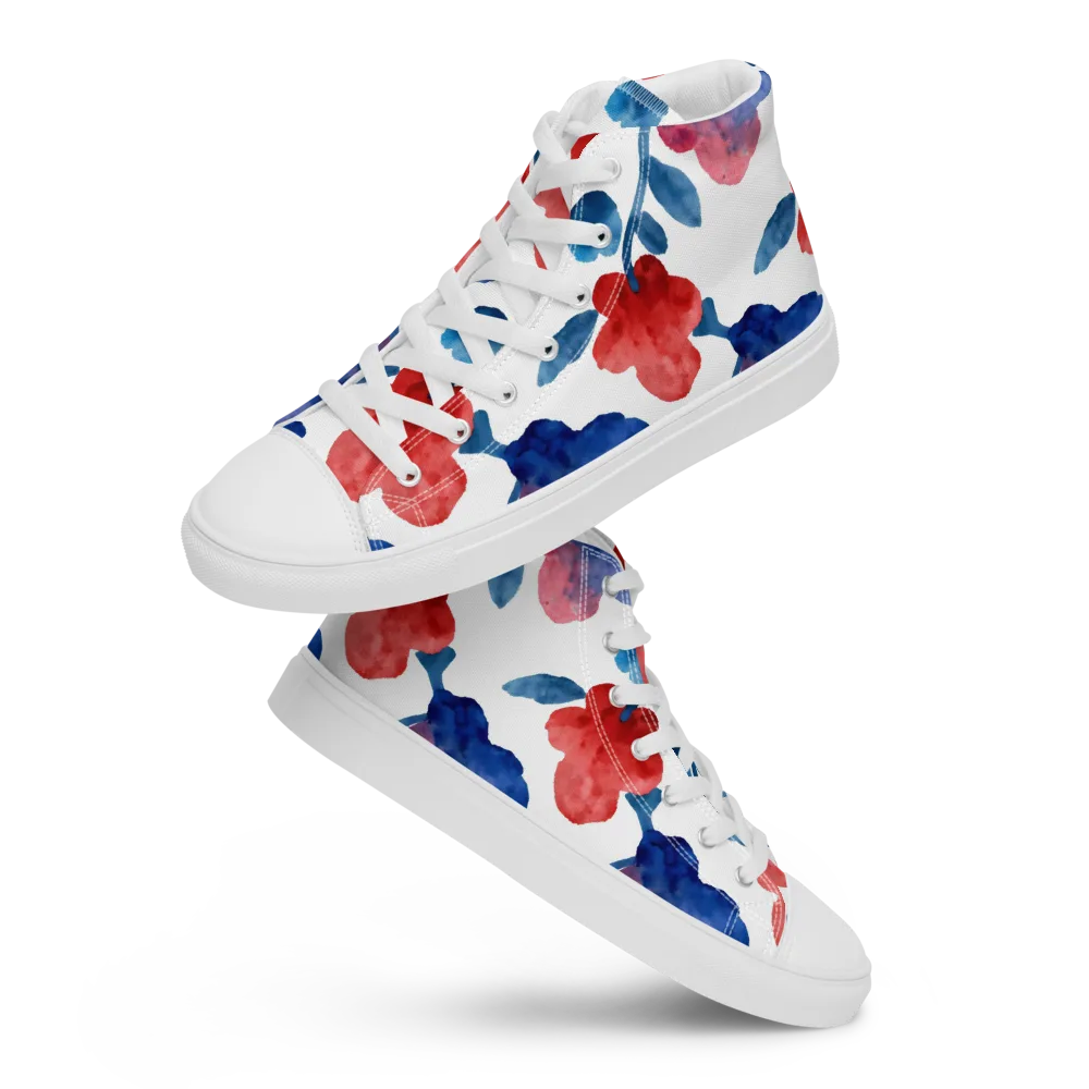 Blue Bloom Reverie on Men's High Top Canvas Shoes — Front