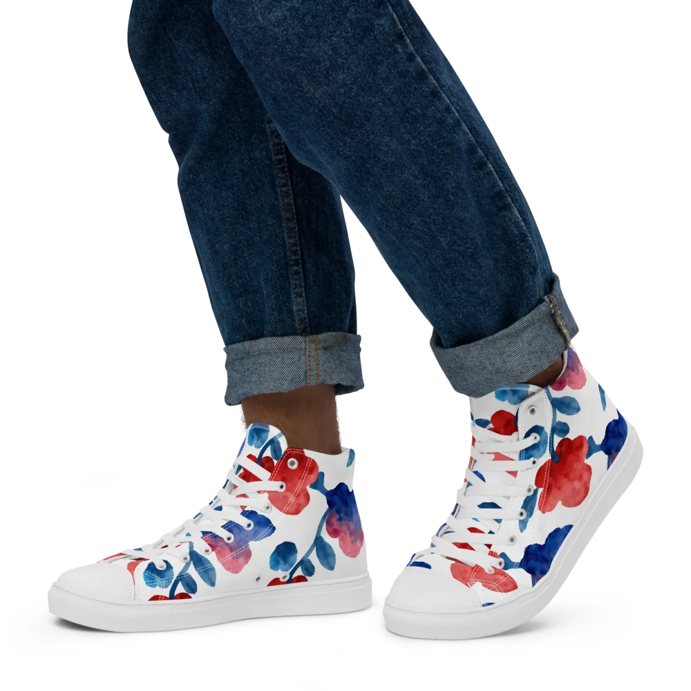 Blue Bloom Reverie on Men's High Top Canvas Shoes — Left