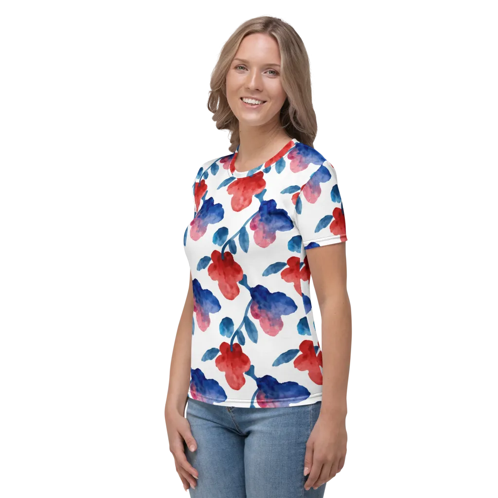 Blue Bloom Reverie on Women's Crew Neck T-Shirt — Left