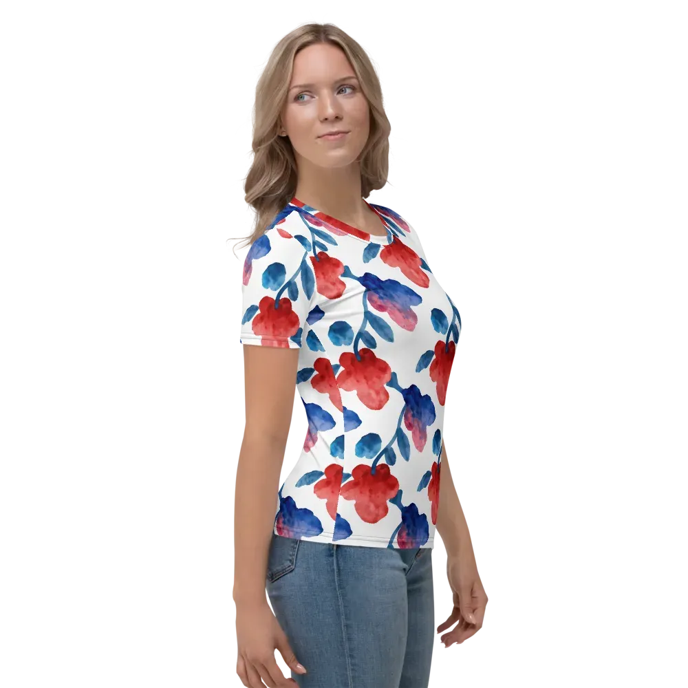 Blue Bloom Reverie on Women's Crew Neck T-Shirt — Right