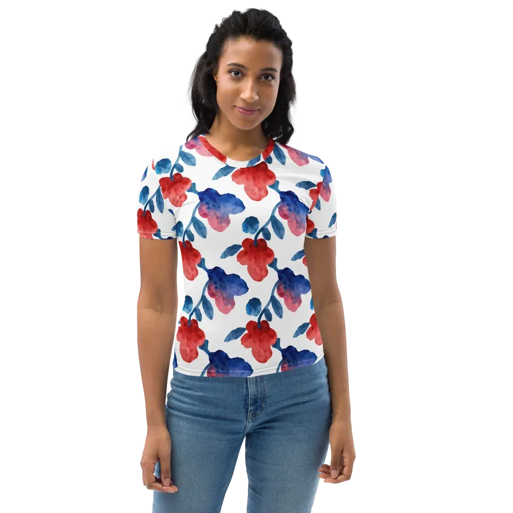 Blue Bloom Reverie on Women's Crew Neck T-Shirt — Front