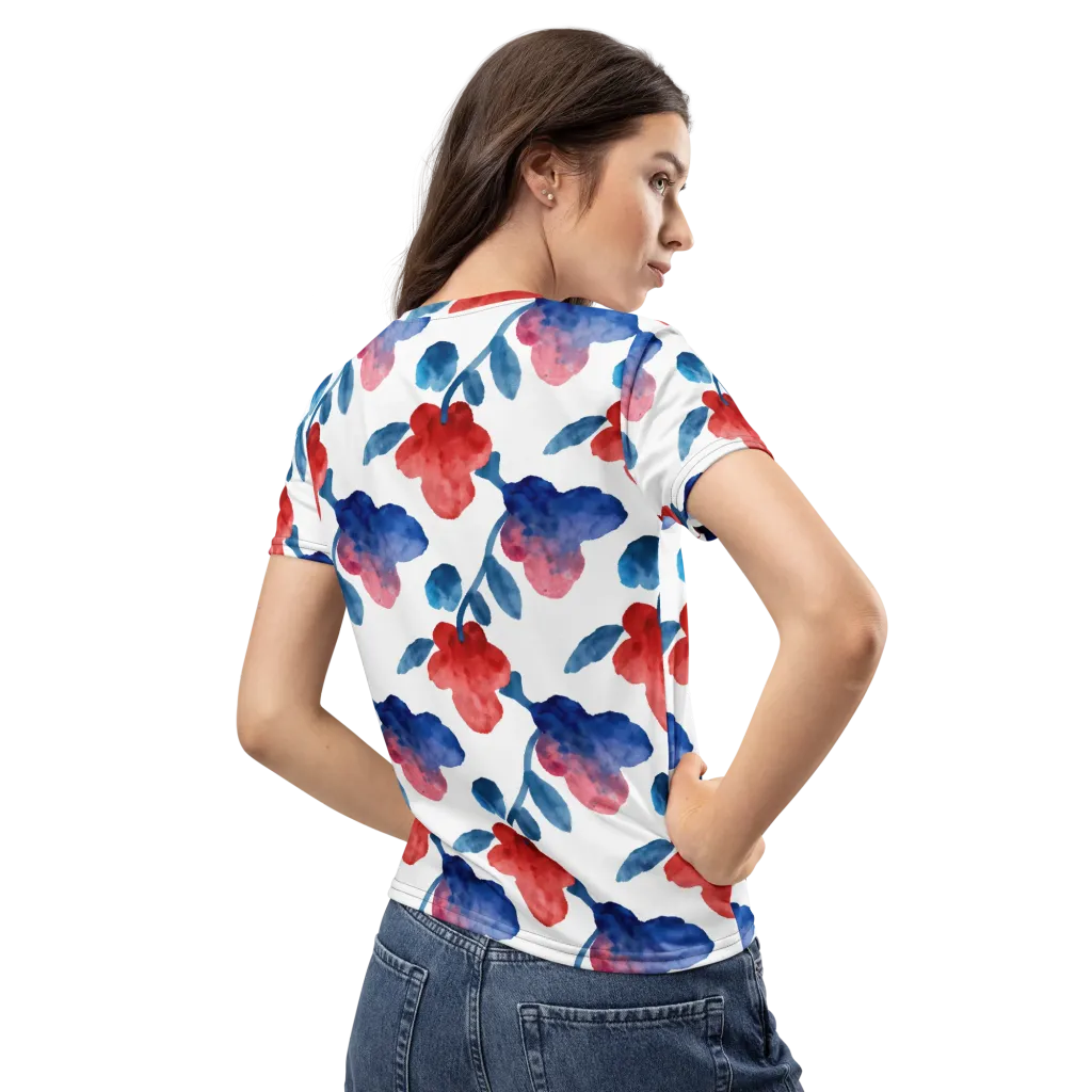 Blue Bloom Reverie on Women's Crew Neck T-Shirt — Back