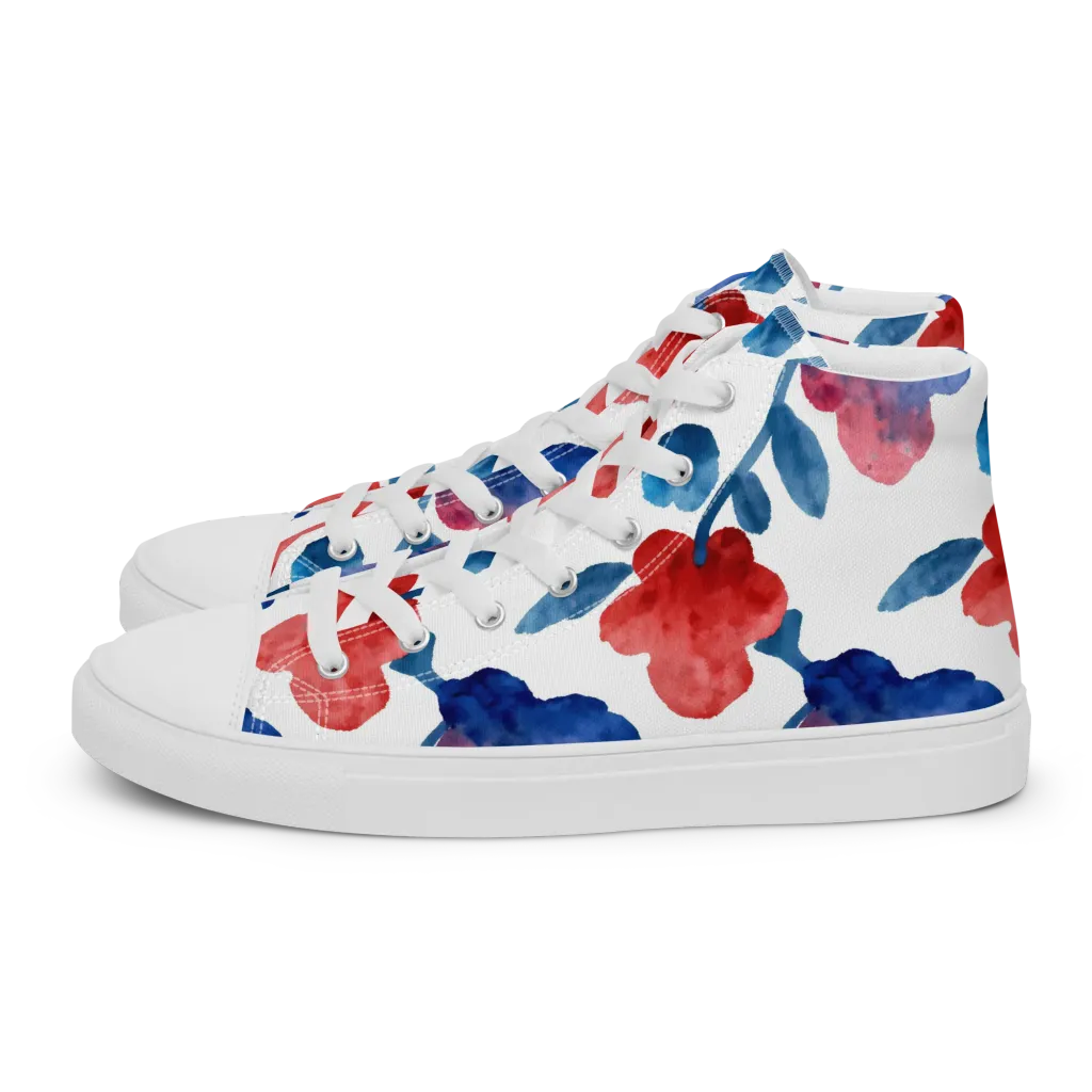 Blue Bloom Reverie on Women's High Top Canvas Shoes — Left