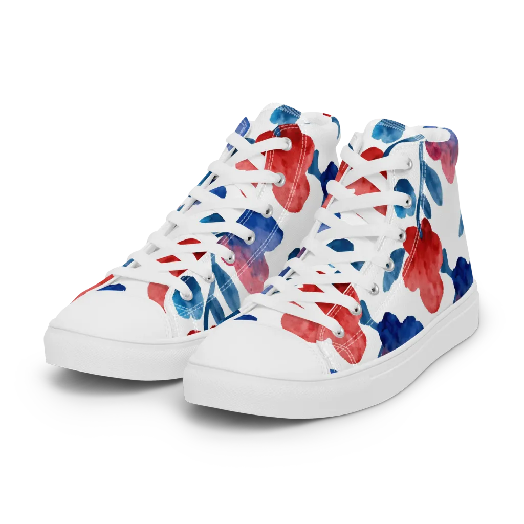 Blue Bloom Reverie on Women's High Top Canvas Shoes — Left Front