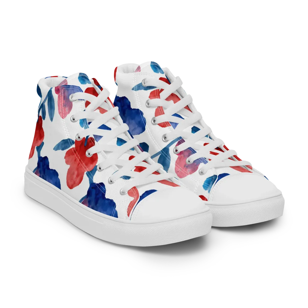 Blue Bloom Reverie on Women's High Top Canvas Shoes — Right Front
