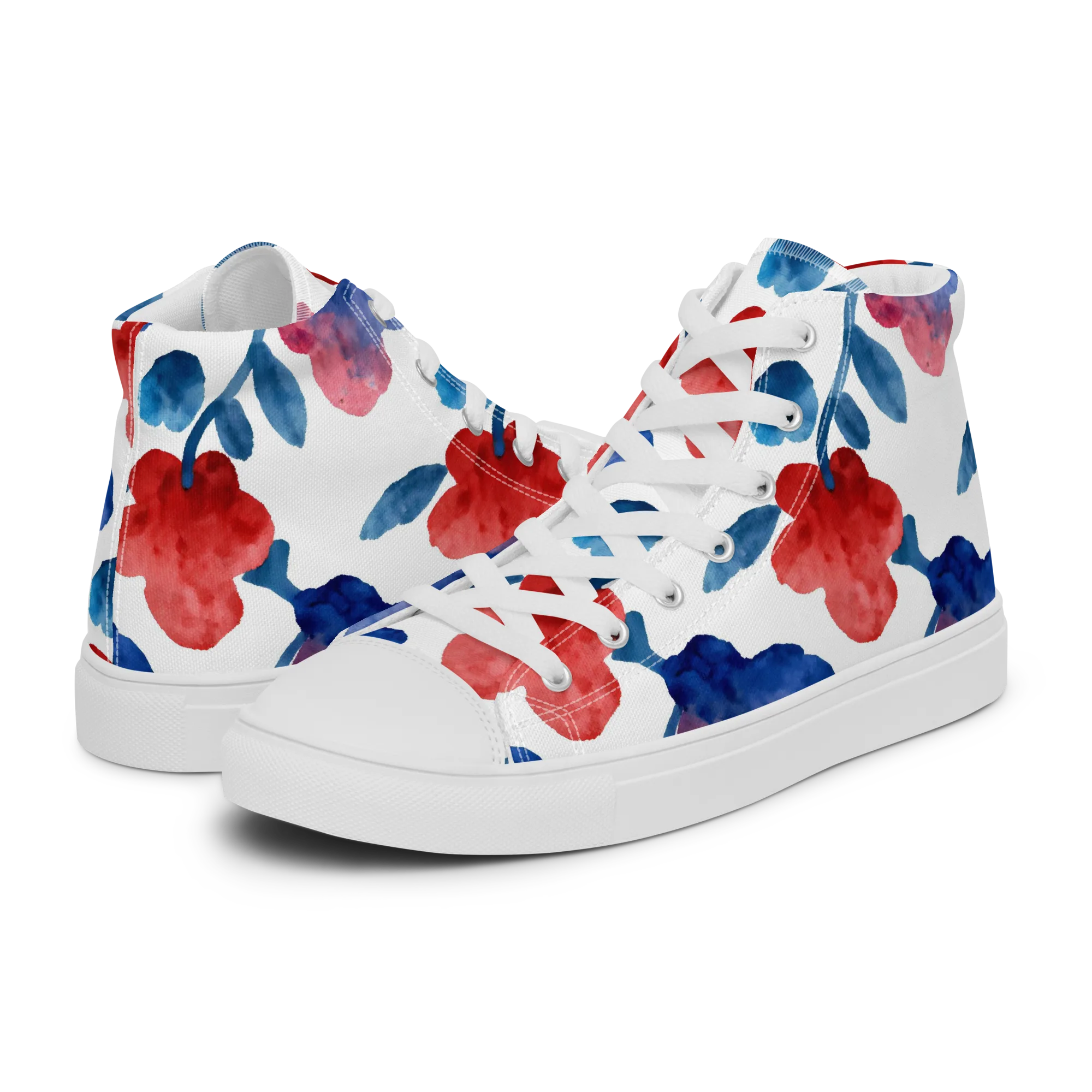 Blue Bloom Reverie on Women's High Top Canvas Shoes — Left