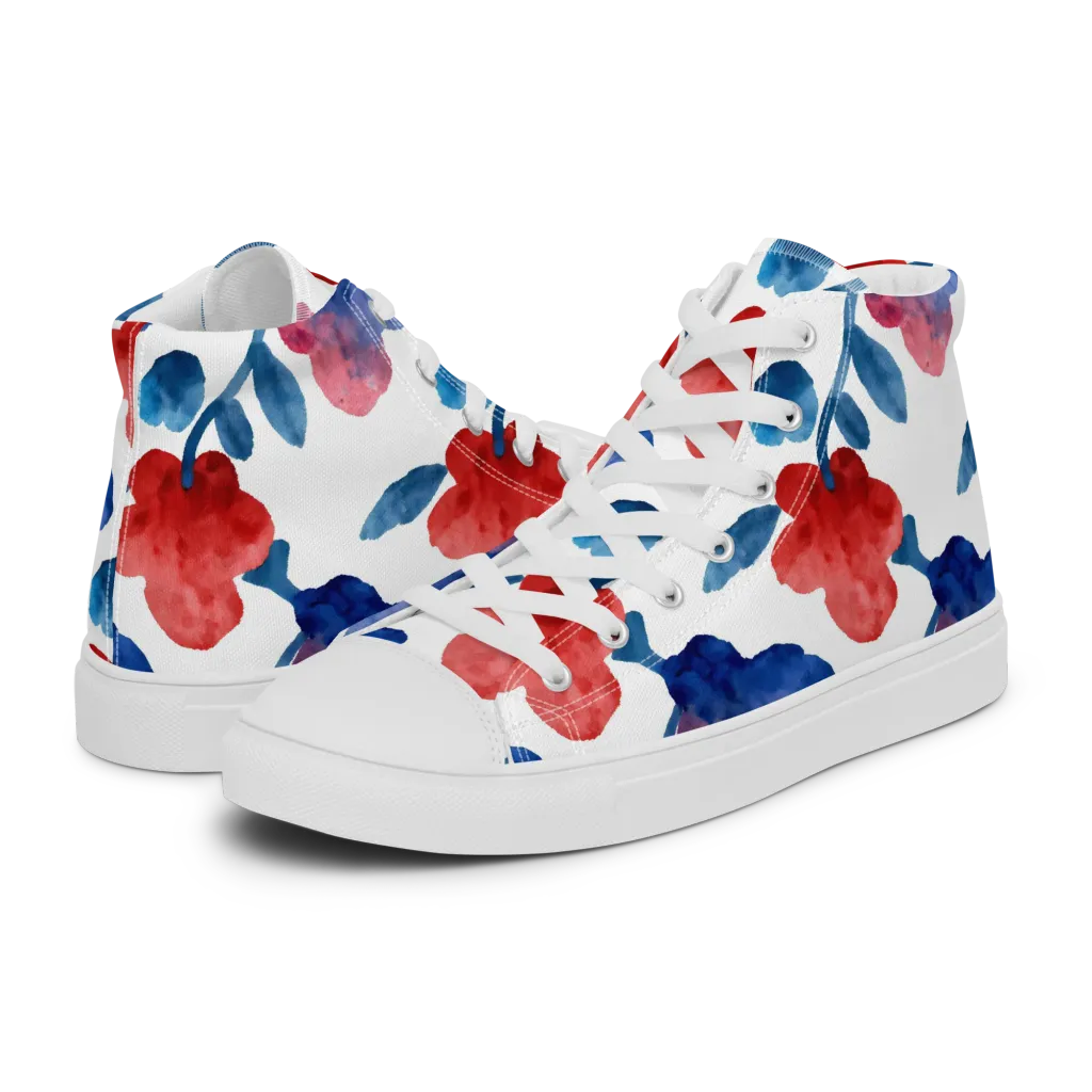 Blue Bloom Reverie on Women's High Top Canvas Shoes — Left