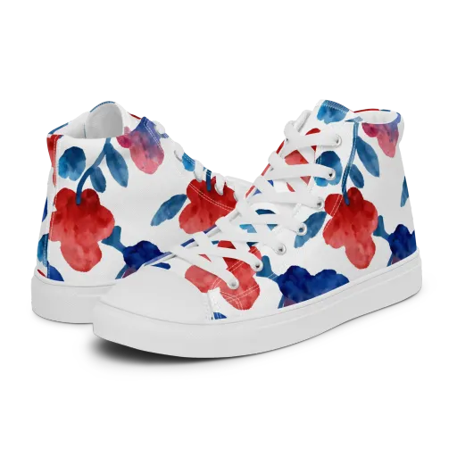 Blue Bloom Reverie on a Women's High Top Canvas Shoes