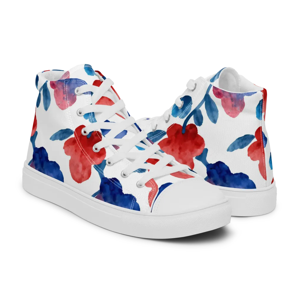Blue Bloom Reverie on Women's High Top Canvas Shoes — Right