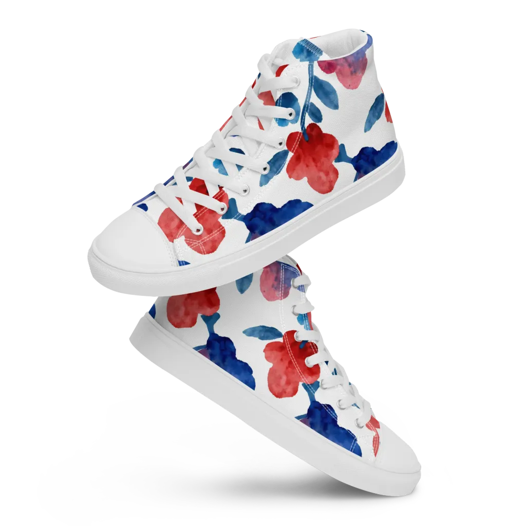 Blue Bloom Reverie on Women's High Top Canvas Shoes — Front