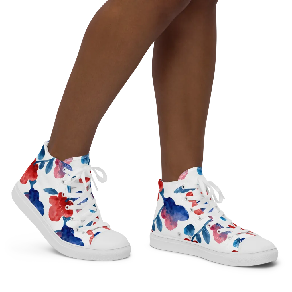 Blue Bloom Reverie on Women's High Top Canvas Shoes — Right