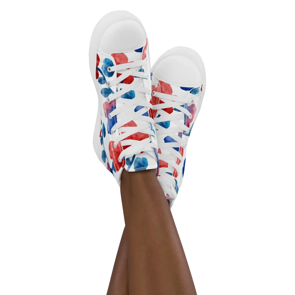 Blue Bloom Reverie on Women's High Top Canvas Shoes — Front