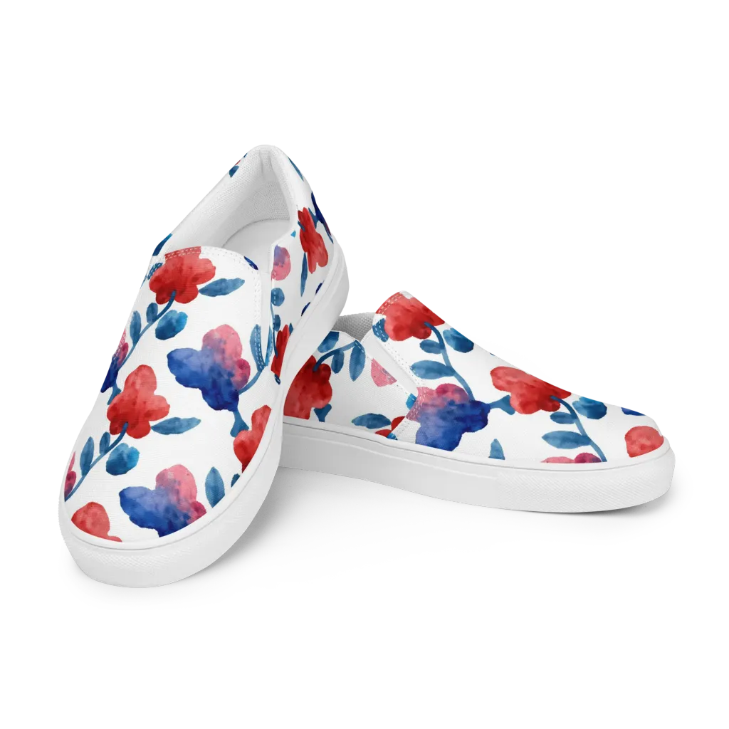 Blue Bloom Reverie on Men's Slip-On Canvas Shoes — Left Front