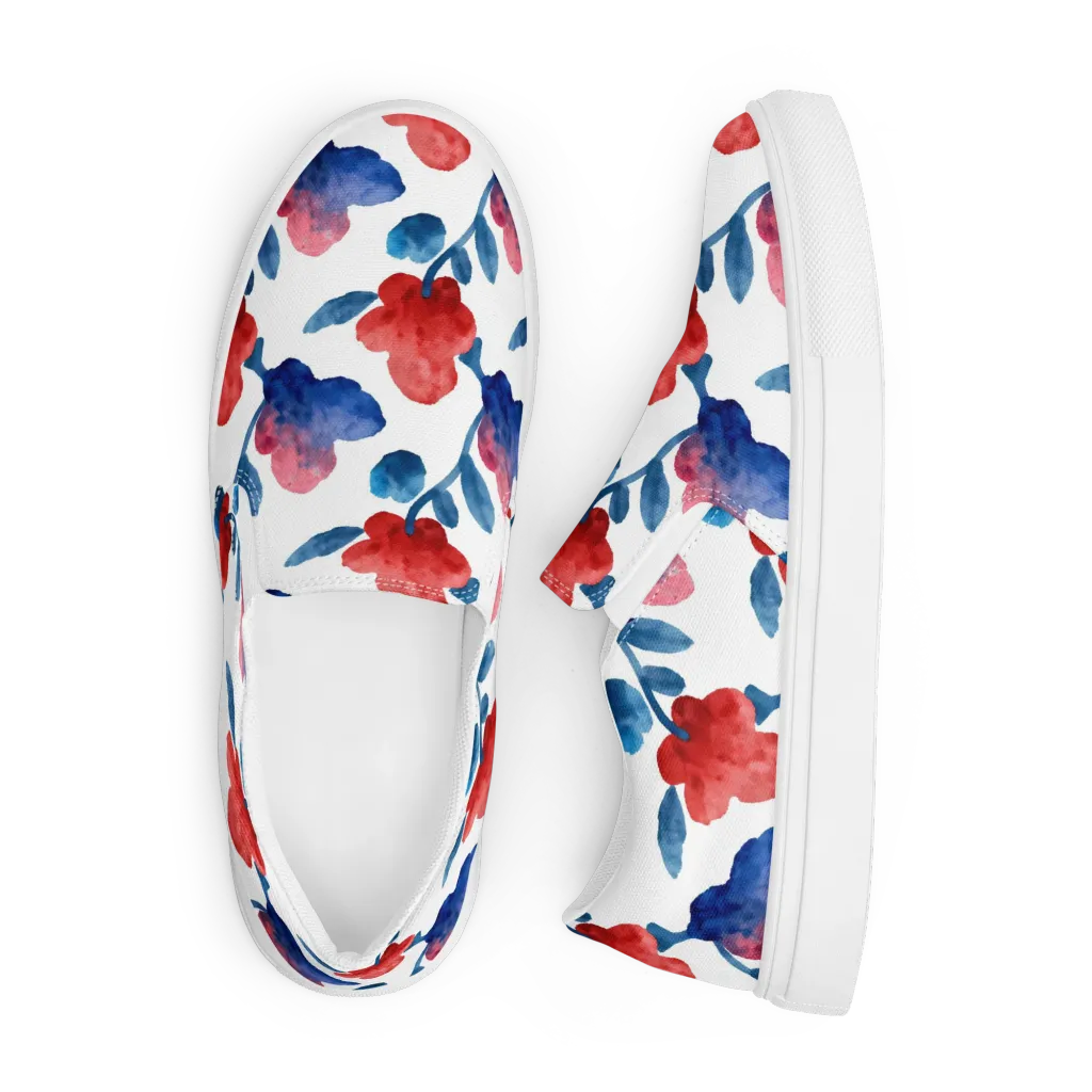 Blue Bloom Reverie on Men's Slip-On Canvas Shoes — Front