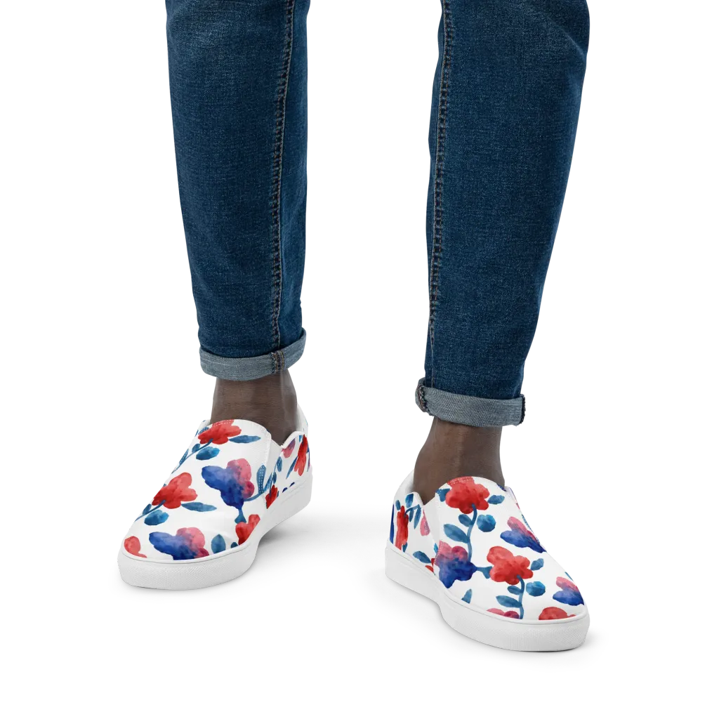 Blue Bloom Reverie on Men's Slip-On Canvas Shoes — Front