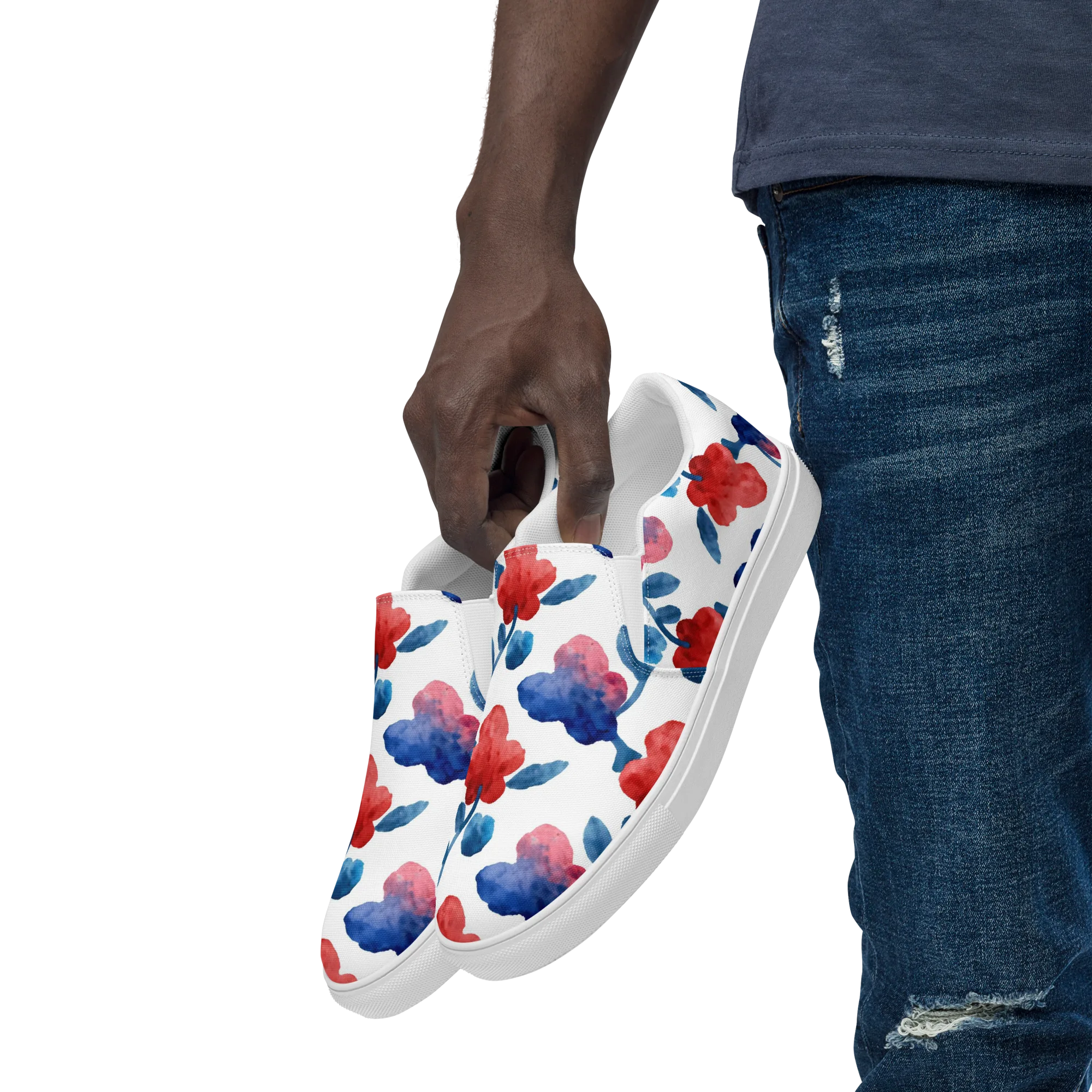 Blue Bloom Reverie on Men's Slip-On Canvas Shoes — Left Front