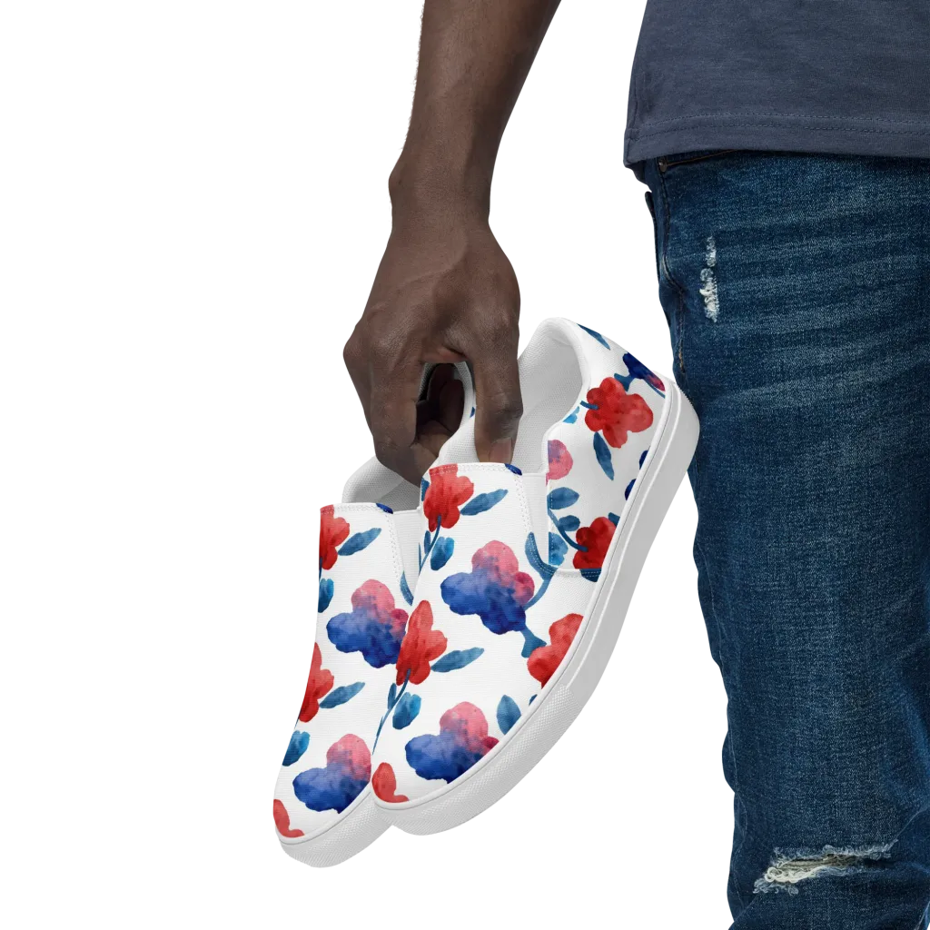 Blue Bloom Reverie on Men's Slip-On Canvas Shoes — Left Front