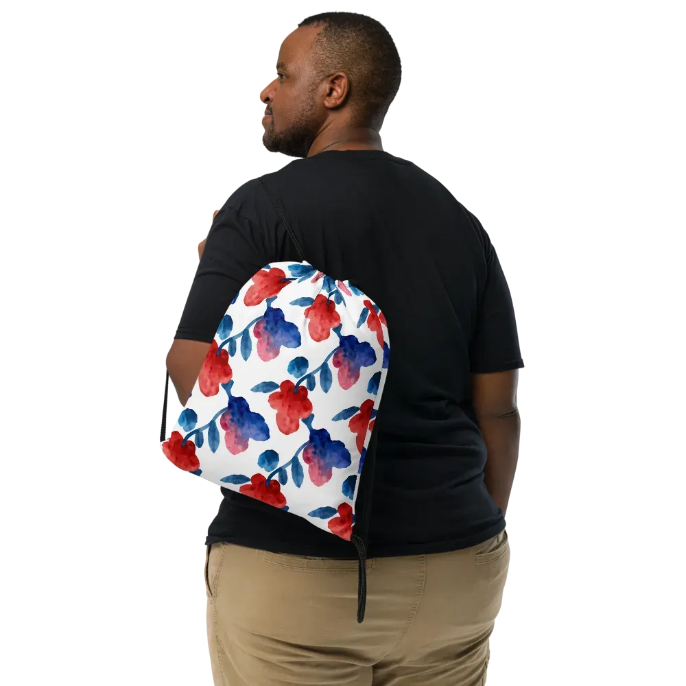 Blue Bloom Reverie on Drawstring Bag — Front