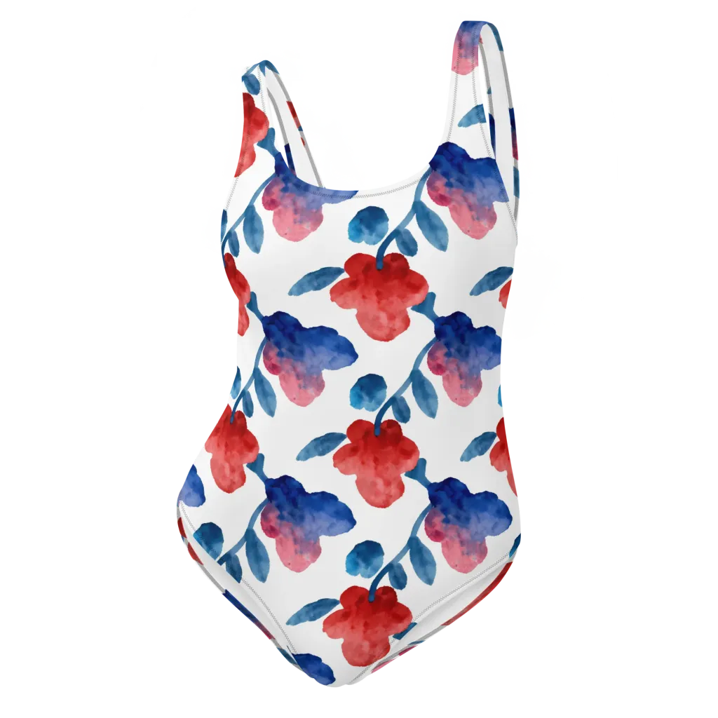 Blue Bloom Reverie on One-Piece Swimsuit — Front