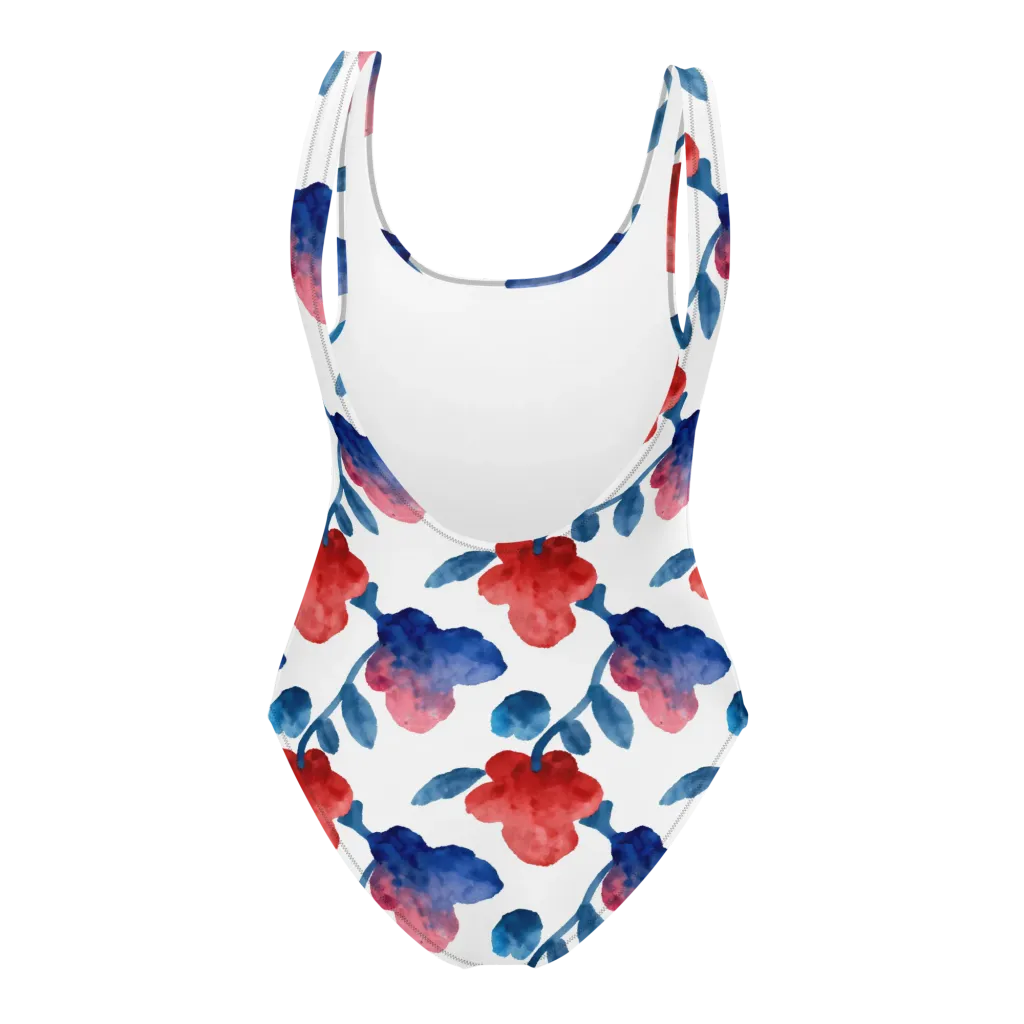 Blue Bloom Reverie on One-Piece Swimsuit — Back