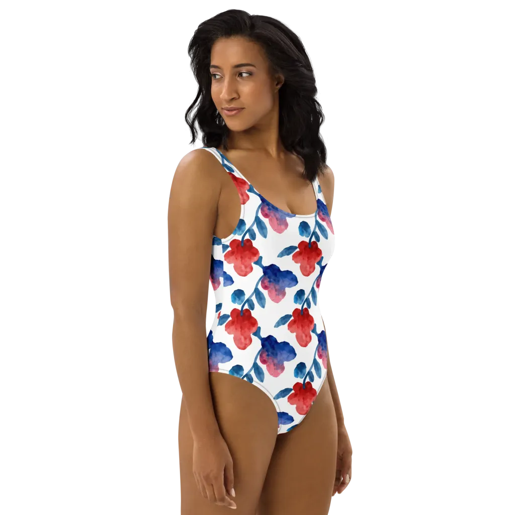 Blue Bloom Reverie on One-Piece Swimsuit — Right