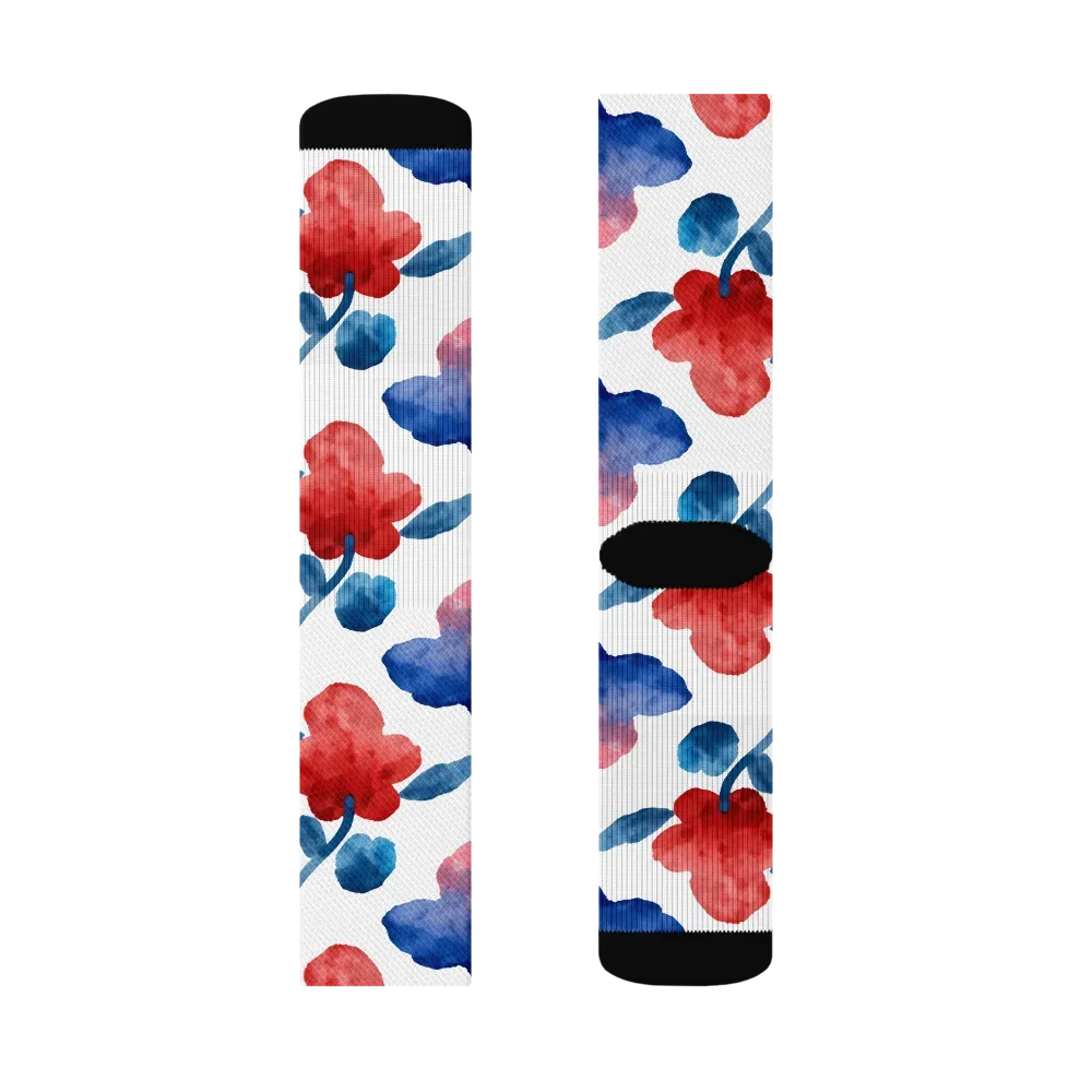 Blue Bloom Reverie on Socks — Right Sock