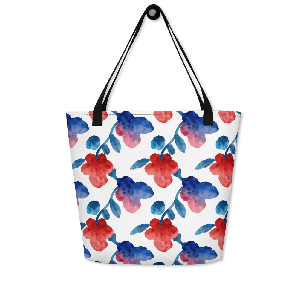 Blue Bloom Reverie on Large Tote Bag W/ Pocket — Front