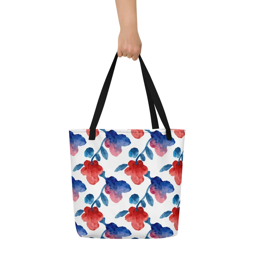 Blue Bloom Reverie on Large Tote Bag W/ Pocket — Front