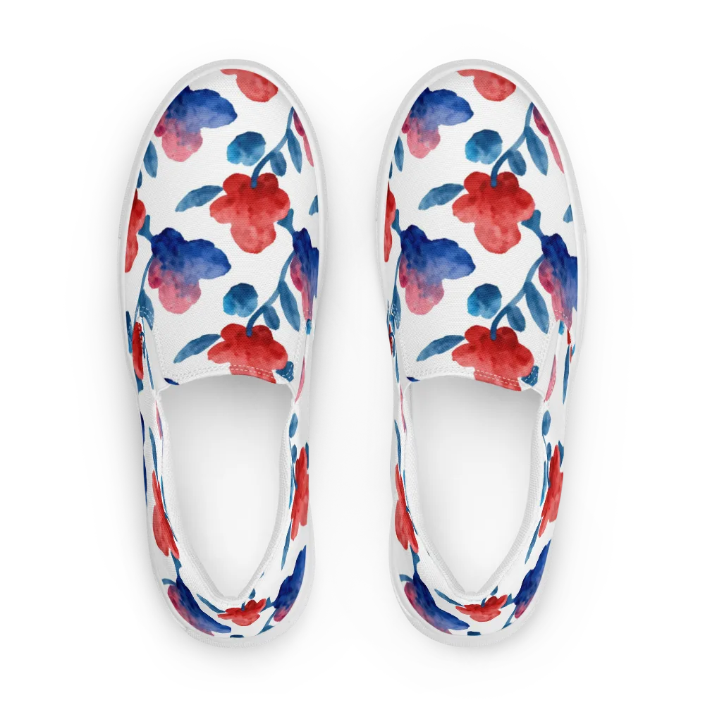 Blue Bloom Reverie on Women's Slip-On Canvas Shoes — Front