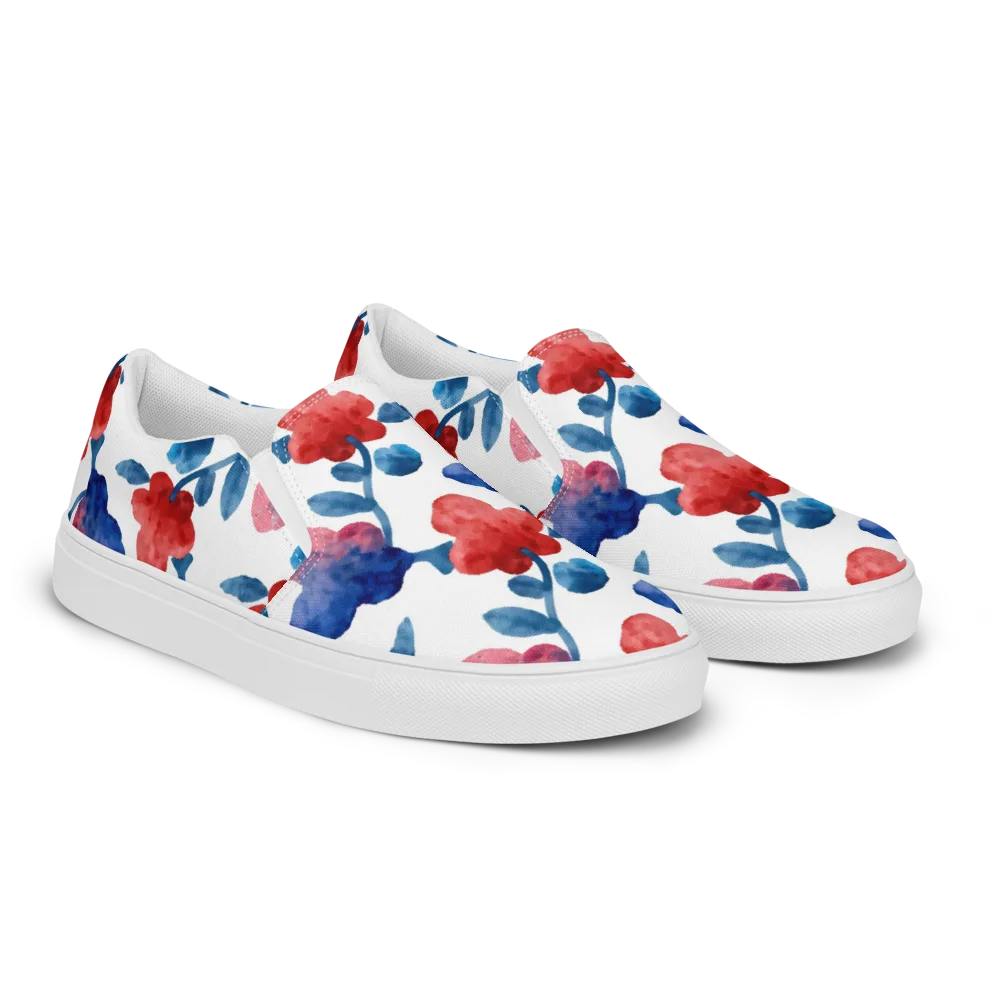 Blue Bloom Reverie on Women's Slip-On Canvas Shoes — Right Front