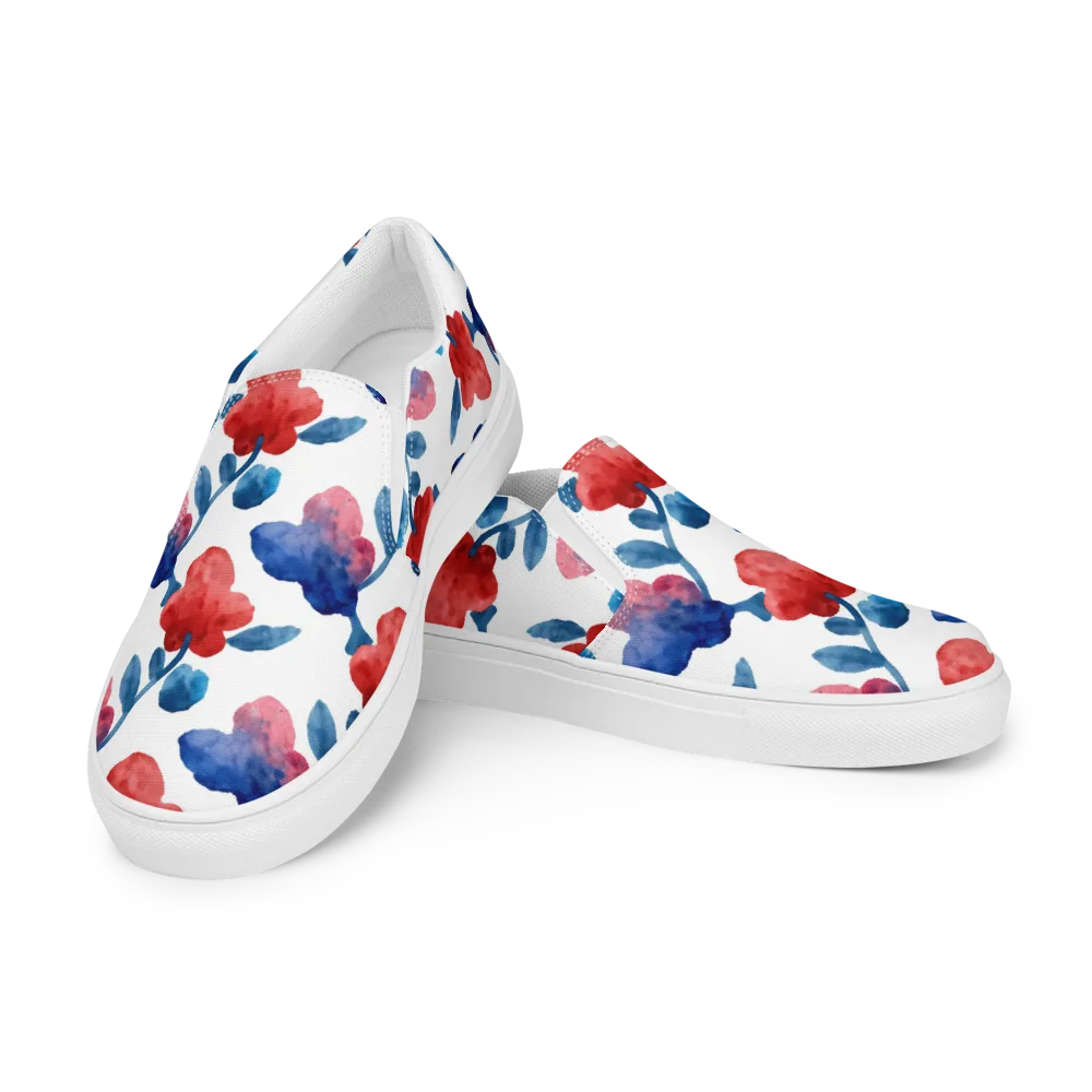Blue Bloom Reverie on Women's Slip-On Canvas Shoes — Left Front