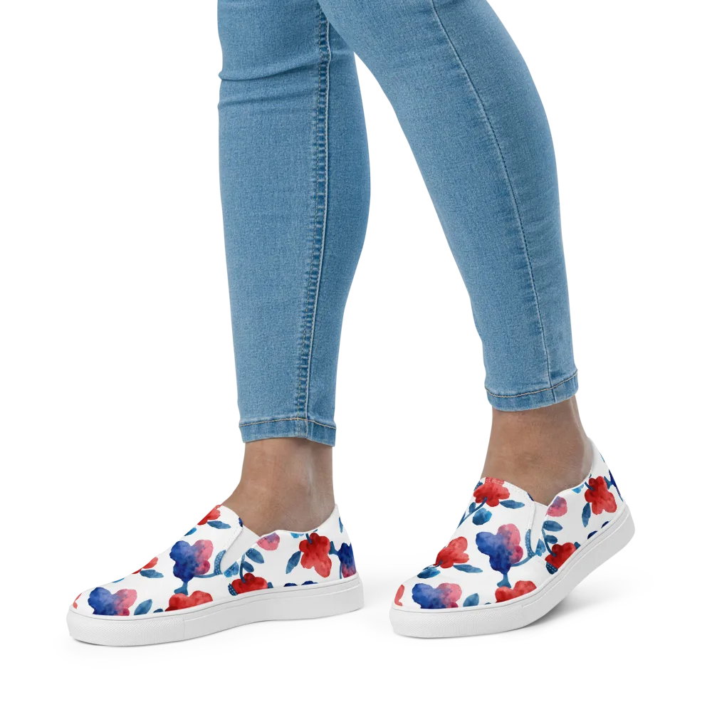 Blue Bloom Reverie on Women's Slip-On Canvas Shoes — Front