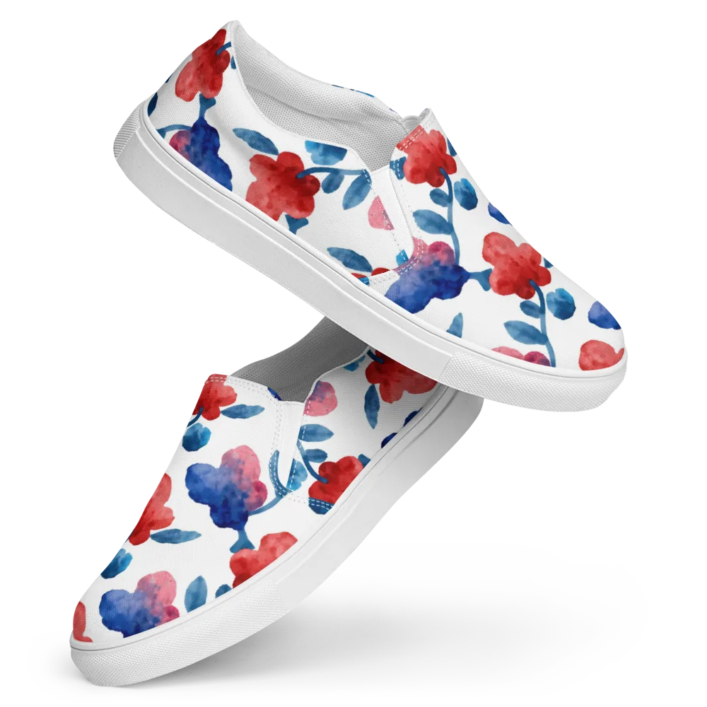 Blue Bloom Reverie on Women's Slip-On Canvas Shoes — Front