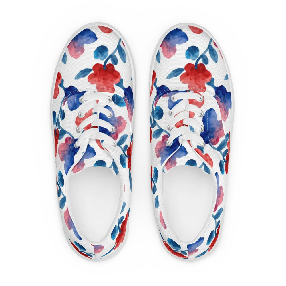 Blue Bloom Reverie on Men's Lace-Up Canvas Shoes — Front
