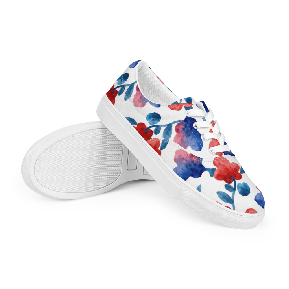 Blue Bloom Reverie on Men's Lace-Up Canvas Shoes — Right Front