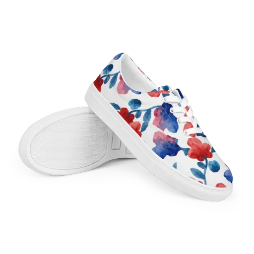 Blue Bloom Reverie on a Men's Lace-Up Canvas Shoes