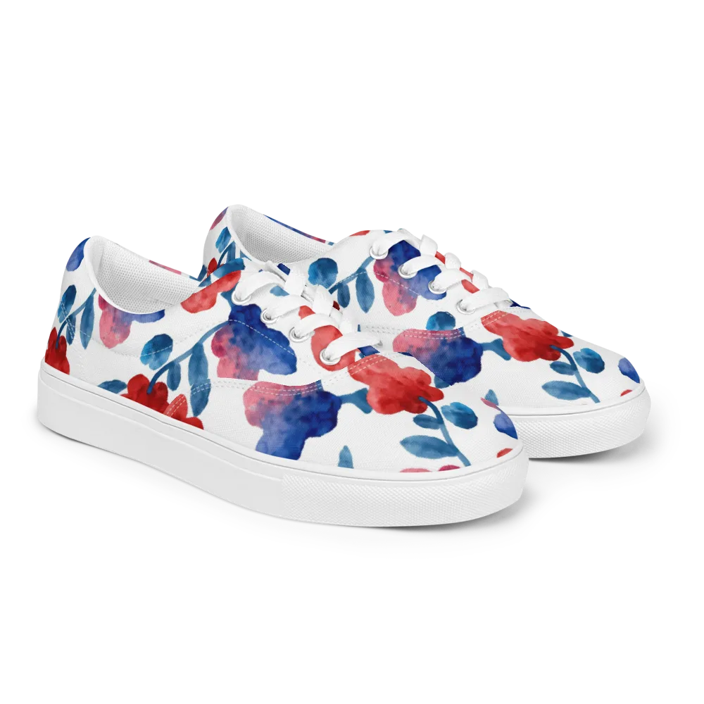 Blue Bloom Reverie on Men's Lace-Up Canvas Shoes — Right Front