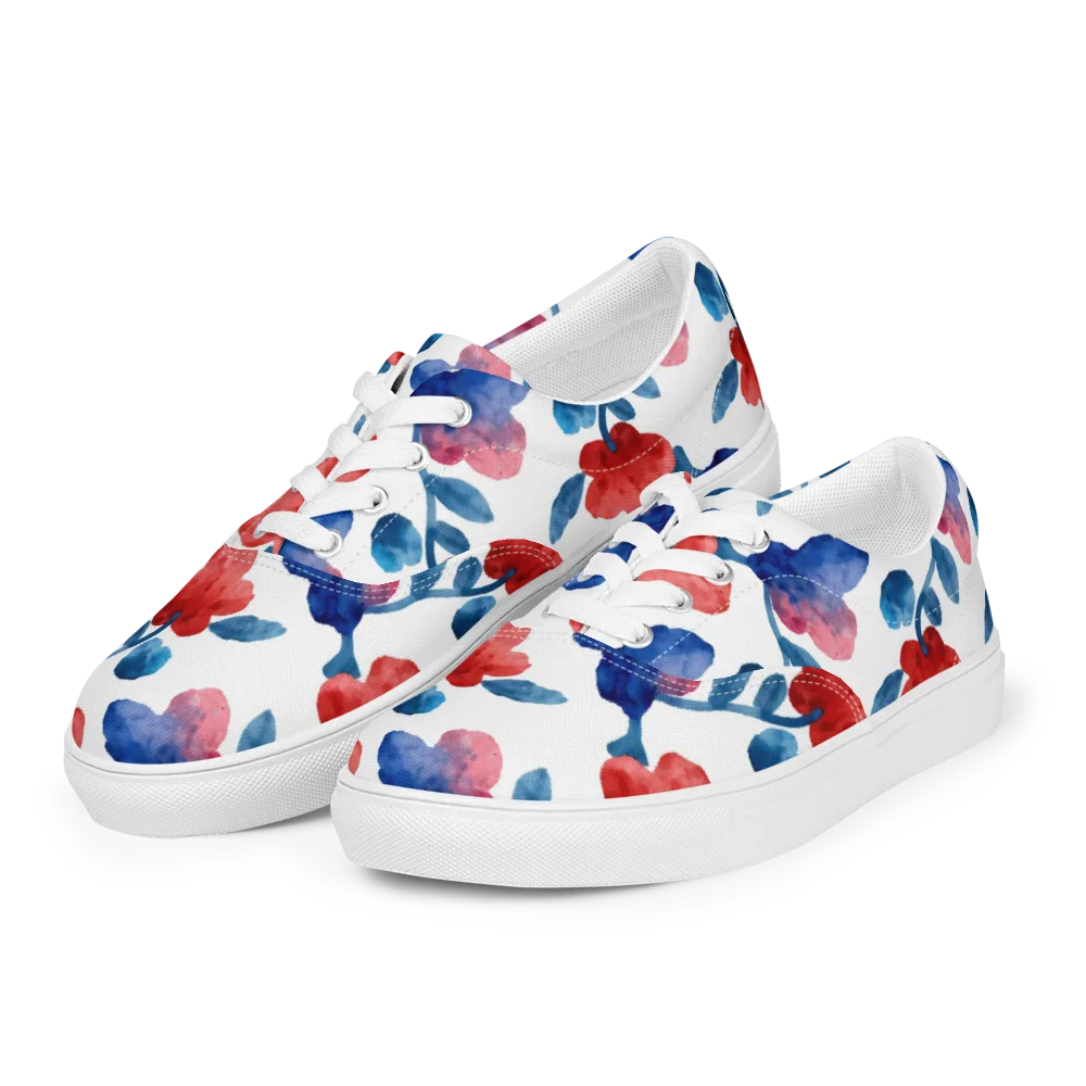 Blue Bloom Reverie on Men's Lace-Up Canvas Shoes — Left Front